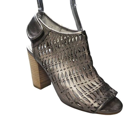 Jeffrey Campbell Silver Leather Peep Toe Shootie Ankle Bootie Heels Womens 8 - Picture 1 of 13